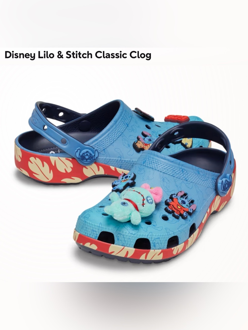 •CROCS X DISNEY•DISNEY LILO & STITCH CLASSIC CLOG W/ JIBBITIZ SIZE 5Y/7W